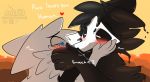 &lt;3 2020 anthro black_body black_fur blue_eyes blush canid canine canis changed_(video_game) duo eyes_closed fur goo_creature half-closed_eyes hand_on_face hentufappu kissing lin_(changed) male male/male mammal mask narrowed_eyes puro_(changed) romantic_couple simple_background text white_body white_fur white_mask wolf 