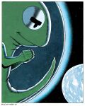 2001:_a_space_odyssey 2019 5_fingers alien ambiguous_gender amphibian border bruce_mccorkindale crossover david_bowman earth fingers frog green_body hi_res kermit_the_frog male mixed_media muppet muppets nude parody pbs planet science_fiction sesame_street signature solo space star tadpole text the_muppet_show white_border