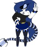  4_fingers artgoddesses artist_self-insert belt_buckle big_breasts blue_bottomwear blue_clothing blue_eyes blue_hair blue_skirt bottomwear breasts buckle character_name character_request clothing disassembly_drone fan_character female fingers full-length_portrait glitch_productions hair humanoid long_hair machine mechanical_arm mechanical_leg mechanical_tail murder_drones not_furry ponytail portrait robot robot_humanoid screen screen_face serial_designation_s_(artgoddesses) skirt solo syringe syringe_tail tail tailed_humanoid text 