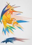  absurdres beak closed_mouth film_grain from_side full_body gen_1_pokemon highres legendary_pokemon no_humans pokemon pokemon_(creature) saiku_(zvlku) solo talons white_background zapdos 