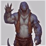  1:1 2020 5_fingers anthro biceps claws digital_media_(artwork) fingers gesture hi_res lizard looking_at_viewer male muscular muscular_anthro muscular_male pecs reptile scales scalie simple_background smile solo standing taran_fiddler waving 