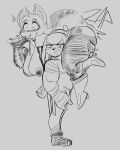 2025 absurd_res anthro arm_wraps armwear back_wings bat bat_wings belly biceps big_breasts big_butt black_and_grey blush blush_lines boots bottomwear breasts butt butt_grab carrying_another choker cleavage clothed clothing duo eating eating_food echidna elbow_gloves embarrassed eyelashes female food footwear gloves grey_background grin hair hand_on_butt hand_on_leg hand_on_thigh hand_wraps handwear hanging_breasts happy hi_res high_heeled_boots high_heels holding_food holding_object holding_pizza jewelry knuckles_the_echidna looking_at_viewer male mammal membrane_(anatomy) membranous_wings monochrome monotreme musclegut muscular muscular_arms muscular_male necklace overweight overweight_anthro overweight_female pants pizza rouge_the_bat sega shocked shoes short_tail shoulder_carry side_view simple_background sketch slightly_chubby slightly_chubby_anthro slightly_chubby_female slightly_chubby_male smile sonic_the_hedgehog_(series) southger spikes spikes_(anatomy) squish startled tail tail_motion tailwag tearing_clothing thick_thighs thigh_squish topless topless_male torn_bodysuit torn_clothing wardrobe_malfunction wide_eyed wings wraps