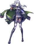  1girl artist_request belt breasts full_body game_cg glen_(unitia) grey_eyes grey_hair hand_in_own_hair helmet highres jacket knee_armor light_smile official_art open_clothes open_jacket pilot_helmet solo source_request transparent_background unitia zipper 