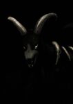  absurdres black_background black_theme crain1art fangs glowing glowing_eyes highres horns houndoom looking_at_viewer no_humans open_mouth pokemon pokemon_(creature) pokemon_focus white_eyes 