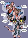 bell bell_collar black_collar blue_eyes brown_body brown_fur buckteeth collar dialogue ear_piercing ear_ring english_text eye_bags eyebrows fur grey_body grey_fur hi_res jewelry mammal markings mouse murid murine piercing pink_nose pink_tail rat rat_tail red_collar ring_piercing rodent sharp_teeth speech_bubble speech_change spiked_collar spikes tail teeth text thick_eyebrows thought_bubble tongue transformation trevor-fox trevor-fox_(character) whisker_markings yellow_sclera