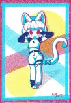 1990s_theme 2024 abstract_background alternate_species anthro blowing_bubble_gum bob_cut bottomwear bubble_gum clothing crop_top digital_drawing_(artwork) digital_media_(artwork) domestic_cat eyelashes fashion felid feline felis female flat_chested footwear full-length_portrait hi_res hotpants ivy_pepper lackadaisy long_sleeves looking_at_viewer mammal pawpads portrait pose shirt shorts signature socks solo standing tail topwear vaporwave vicky_(artist)