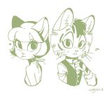 2024 anthro black_whiskers blep bob_cut bodily_fluids calvin_mcmurray canon_couple clothed clothed_anthro clothed_female clothed_male clothing digital_drawing_(artwork) digital_media_(artwork) domestic_cat duo exposed_back eyelashes felid feline felis female frown fully_clothed fully_clothed_anthro fully_clothed_female fully_clothed_male fur green_outline green_whiskers half-length_portrait happy heart_symbol hi_res ivy_pepper lackadaisy looking_at_viewer love male male/female mammal nervous outline playful portrait romantic romantic_couple shirt shy signature simple_background striped_body striped_fur stripes sweat tongue tongue_out topwear vicky_(artist) whiskers white_background
