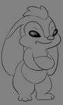  2020 3:5 3_toes alien alternate_form artbro big_ears crossed_arms dark_end_(stitch!) digital_drawing_(artwork) digital_media_(artwork) disney experiment_(lilo_and_stitch) grey_background grumpy hair lilo_and_stitch looking_at_viewer monochrome simple_background solo standing stitch! toes 