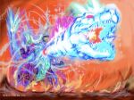  artist_request chest_beam claws fangs giant giant_monster glowing glowing_eyes glowing_mouth highres horns jaw kaiju no_humans open_mouth red_eyes sharp_teeth spikes spines super_godzilla super_godzilla_(character) tail teeth tokusatsu 