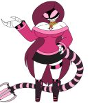 4_fingers artgoddesses big_breasts black_bottomwear black_clothing black_skirt bottomwear breasts character_name character_request clothing collar disassembly_drone fan_character female fingers full-length_portrait glitch_productions hair humanoid long_hair machine mechanical_arm mechanical_leg mechanical_tail murder_drones not_furry pink_clothing pink_eyes pink_hair pink_sweater pink_topwear portrait robot robot_humanoid screen screen_face serial_designation_r_(artgoddesses) skirt smile solo sweater syringe syringe_tail tail tailed_humanoid text topwear 