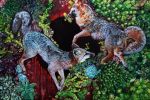  3:2 ambiguous_gender anyaboz canid canine duo feral flower fox grey_fox hi_res mammal oil_painting_(artwork) painting_(artwork) plant realistic traditional_media_(artwork) urocyon 