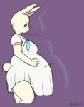  anthro beady_eyes beastars belly big_belly black_eyes blush breasts clothed clothing dialogue dress english_text female fur glistening glistening_eyes haru_(beastars) holding_belly lagomorph leporid looking_at_belly looking_at_self looking_down love_handles mammal overweight overweight_anthro overweight_female portrait rabbit rumbling_stomach side_view signature solo sound_effects standing text three-quarter_portrait weight_gain white_body white_fur xero 