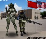 abs aerogulphus ak-74 american_flag anthro anti-air armor army artist_name athletic athletic_female autocannon big_breasts blue_clothing blue_jacket blue_topwear bottomwear breasts bulletproof_vest cargo_pants clothing duo emblem faceless_character faceless_female female flag flag_background flight_jacket gas_mask glowing gun holding_gun holding_object holding_ranged_weapon holding_weapon human international_relations jacket jagerchief(aerogulphus) knee_pads large_weapon larger_female living_machine living_tank living_vehicle machine male mammal markings mask metallic_body military military_vehicle multicolored_body muscular muscular_male pants pouches public public_nudity ranged_weapon russian size_difference soldier soviet_union star_(marking) summer tactical_gear tank_(vehicle) text topwear two_tone_body united_states_of_america vehicle warning_label warrior weapon weapon_on_back weapon_on_shoulder wide_hips