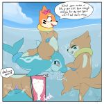after_oral balls blowhole blowhole_orgasm bodily_fluids bow_ribbon bubble buizel cervix cetacean cheek_bulge clitoris close-up cum cum_in_mouth cum_inside dialogue dolphin eyes_closed female feral flowerbud generation_4_pokemon generation_9_pokemon genital_fluids genitals group hi_res impregnation indirect_impregnation internal internal_vaginal male male/female mammal marine nintendo onomatopoeia palafin pokemon pokemon_(species) sharp_teeth sitting_on_another sound_effects swimming teeth text toothed_whale trio underwater vulva water