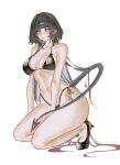 1girl alternate_costume animal_ears bikini black_bikini black_hair blunt_bangs breasts frilled_bikini frills green_eyes highres jane_doe_(zenless_zone_zero) large_breasts long_hair long_tail looking_at_viewer mouse_ears mouse_girl mouse_tail multicolored_hair red_hair s7nsles sharp_tail smile swimsuit tail tongue tongue_out white_background zenless_zone_zero 