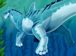 blue_body blue_claws blue_horn bubble claws dorsal_fin feral fin frill_(anatomy) glistening glistening_eyes horn imperatorcaesar male marine neck_frill open_mouth orange_eyes side_view solo tail tail_frill teeth