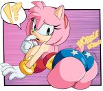 2025 accessory alternative_fashion amy_rose anthro big_breasts big_butt black_nose border bracelet breasts bubble_butt butt cleavage clothed clothing cosplay costume countershade_arms countershade_face countershade_torso countershading dc_comics digital_drawing_(artwork) digital_media_(artwork) eulipotyphlan exclamation_point eyelashes female gloves green_eyes grimphantom hair hair_accessory hairband handwear hedgehog huge_breasts interrobang jewelry looking_back mammal multicolored_body multicolored_face multicolored_skin onomatopoeia open_mouth pink_body pink_hair pink_skin question_mark sega short_hair short_tail side_boob solo sonic_the_hedgehog_(series) sound_effects spoken_exclamation_mark spoken_question_mark superhero_costume tail tan_body tan_countershading tan_skin text thick_thighs two_tone_body two_tone_face white_border white_clothing white_gloves white_handwear wobble wonder_woman
