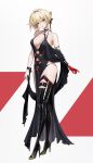  1girl absurdres alternate_costume black_boots black_panties blonde_hair boots breasts clothing_cutout collarbone dress elbow_gloves evelyn_chevalier evening_gown full_body gloves hair_up halterneck hashtag-only_commentary high_heel_boots high_heels highres large_breasts looking_at_viewer panties parted_lips purple_eyes red_gloves revealing_clothes ring_hair_ornament single_elbow_glove solo thigh_boots thighs underwear uneven_bangs white_background yangsongihand zenless_zone_zero 