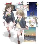  ... 4girls ? absurdres black_jacket blue_dress blue_eyes blush bow brown_hair clenched_teeth closed_eyes collared_shirt crane_game dress eighth_note evening hair_between_eyes hair_bow haruruhaharur highres holding holding_hands holding_leash holding_stylus jacket leash loafers long_hair looking_back love_live! love_live!_nijigasaki_high_school_idol_club mifune_shioriko multiple_girls multiple_views musical_note nakasu_kasumi neck_ribbon nijigasaki_school_uniform ophelia_(love_live!) osaka_shizuku pet_walking plaid_clothes plaid_skirt pleated_skirt pointing pointing_up red_bow red_eyes ribbon running school_uniform shirt shoes short_hair sidelocks skirt sky smile spoken_ellipsis spoken_musical_note spoken_question_mark spoken_squiggle squiggle star_(sky) starry_sky stylus sweater tablet_pc teeth tennoji_rina wading walking white_background white_shirt winter_uniform yellow_ribbon yellow_sweater yuri 