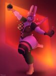 anthro big_butt bomb breasts butt clothing explosives eyeshadow facial_markings female gloves hair handwear head_markings hi_res holding_object in_heat_(game) lagomorph legwear leporid looking_at_viewer makeup mammal markings photolol.03 poppi_(in_heat) rabbit red_eyes red_hair simple_background solo thick_thighs tongue tongue_out wide_hips