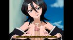  1boy 1girl :q absurdres bare_shoulders black_hair bleach blue_eyes breasts commission cum cum_on_body cum_on_breasts cum_on_hair dirty_ero facial highres kuchiki_rukia looking_at_viewer nipples paizuri penis pov short_hair sky small_breasts subtitled tongue tongue_out 