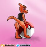  absurd_res anus atomicmeta bottomless butt charmeleon clothed clothing erection genitals hi_res leaning_on_object looking_at_viewer nintendo pok&eacute;ball pok&eacute;mon pok&eacute;mon_(species) reptile scalie shirt spread_butt spread_legs spreading tank_top thomas_(lonelycharart) topwear video_games 