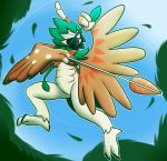  2020 3_fingers 3_toes absurd_res action_pose aiming anthro arrow avian black_claws blindfold bow_(weapon) brown_body brown_feathers claws decidueye feathers featureless_crotch felino fingers green_body green_feathers hi_res hind_toe leaf male markings midair motion_lines nintendo outside pok&eacute;mon pok&eacute;mon_(species) pose ranged_weapon red_body red_feathers red_markings shade_(invalidnickname) sky solo tan_body tan_feathers toe_claws toes video_games weapon white_body white_feathers 