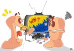 ambiguous_gender annoyed beady_eyes clenched_teeth crt digital_drawing_(artwork) digital_media_(artwork) doodlinghitman duo electronics english_text feral floating_hands full-length_portrait game_console gaming hi_res limbless mitten_hands n64_console nintendo nintendo_64 noseless open_mouth open_smile portrait rear_view shaded sharp_teeth signature simple_background smile teeth television text white_background worm worm_(worms) worms_(series)