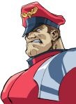  1boy angry bengus capcom clenched_teeth from_side game_cg hat highres m._bison male_focus muscular muscular_male no_pupils non-web_source official_art parted_lips peaked_cap portrait simple_background solo street_fighter street_fighter_zero_(series) teeth upper_body white_background white_eyes 