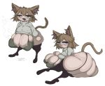 absurd_res animal_humanoid big_breasts big_butt black_eyes blonde_hair bodily_fluids bra breast_squish breasts butt cat_humanoid cleavage cleavage_overflow closed_smile clothed clothing eyelashes fangs featureless_hands felid felid_humanoid feline feline_humanoid female hair hi_res high_boots huge_breasts huge_butt humanoid inner_ear_fluff kryadrawgin light_body light_skin long_sleeves long_tail looking_at_viewer lying mammal mammal_humanoid mouth_closed musk narrowed_eyes neco-arc noseless on_side open_mouth open_smile purple_inner_ear_fluff shirt simple_background smile solo squish sweat sweaty_breasts tail teeth topwear tsukihime tuft type-moon underwear white_background white_clothing white_shirt white_topwear yellow_ears yellow_tail