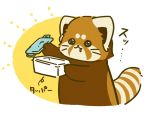  2020 4:3 ailurid biped bodily_fluids brown_body brown_fur chibi dot_eyes drooling feral fur japanese_text mammal red_panda saliva shi_nominmin simple_background text 