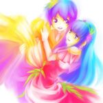  1boy 1girl carrying commentary_request dress feet_out_of_frame flower hair_flower hair_ornament hetero long_hair looking_at_another lowres necktie open_mouth pazy pink_dress princess_carry purple_eyes purple_flower purple_hair ragnarok_online short_hair short_sleeves simple_background smile wedding wedding_dress white_background white_necktie 