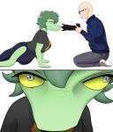 2025 absurd_res anthro bald baryonyx before_and_after big_breasts big_daddy_(artist) biped black_clothing black_shirt black_topwear blue_clothing blue_jacket blue_topwear bottomwear breasts bust_portrait butt camera canon_couple cavemanon_studios close-up clothed clothed_anthro clothed_female clothed_human clothed_male clothing colored dinosaur duo eyewear female fingers freckled_face freckles front_view furgonomics green_body green_hair green_scales grey_bottomwear grey_clothing grey_eyes grey_pants hair half-closed_eyes happy hi_res holding_camera holding_object human human_on_anthro humanoid_hands humor i_wani_hug_that_gator inco_(iwhtg) interspecies jacket leaning leaning_forward looking_at_viewer male male/female mammal medium_hair narrowed_eyes non-mammal_breasts olivia_halford pants portrait prehistoric_species reptile scales scalie shirt side_view simple_background sitting smile spinosaurid sunglasses theropod topwear white_background yellow_sclera