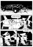  aardwolf alcohol anthro badger beverage black_and_white black_clothing black_jacket black_topwear blood bloody_mouth bodily_fluids business_suit car cigarette cigarette_in_mouth clothing clusterskulls comic dialogue drinking driving duo ear_piercing ear_ring english_text headlights hidden_eyes hyaenid inside_car jacket magra_(clusterskulls) male mammal monochrome mullet mustelid musteline piercing scar shirt speech_bubble steering_wheel suit text topwear vehicle white_clothing white_shirt white_topwear wounded 