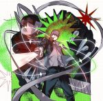  1boy @_@ black_jacket black_pants claws closed_mouth feet_out_of_frame frown grey_hair grey_shirt highres holding holding_sword holding_weapon izanagi_(persona_4) jacket layered_sleeves long_sleeves looking_at_viewer male_focus narukami_yu open_clothes open_jacket pants persona persona_4 popped_collar s4lxnimljxubd0v school_uniform shirt short_hair sword weapon yasogami_school_uniform yellow_eyes 