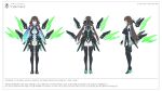  1girl absurdres arms_at_sides blue_eyes blue_hair boots breasts brown_hair colored_inner_hair counter:side full_body gloves green_eyes high_heels highres impossible_clothes impossible_leotard large_breasts leotard long_hair looking_at_viewer maxilax mecha_musume multicolored_hair multicolored_leotard multiple_views open_hands reference_sheet shin_jia simple_background standing thigh_boots thighhighs turnaround two-tone_hair very_long_hair white_background white_leotard wings 