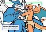 1_horn 2_horns 5_fingers abs animal_humanoid anthro aroused aroused_face aroused_smile artist_name back_wings bandai_namco baxter_blaze blue_arms blue_body blue_eyes blue_face blue_legs blue_scales blue_skin blue_snout blue_tail blue_wings bodily_fluids breath charizard chest_markings claws closed_smile cloth_diaper clothed clothing colored countershade_body countershade_face countershade_neck countershade_tail countershade_torso countershading dialogue dialogue_box diaper diaper_fastener diaper_fetish diaper_only digimon digimon_(species) digital_drawing_(artwork) digital_media_(artwork) digivice draconic dragon dragon_humanoid dragon_tail drooling duo exveemon eye_contact facial_horn facial_markings fan_character fangs fastener feeling_chest feeling_up finger_claws fingers fire flaming_tail furgonomic_diaper furgonomics generation_1_pokemon glistening glistening_eyes grey_chest_markings head_horn head_markings hi_res holding_digivice holding_object horn humanoid humanoid_hands jagged_mouth looking_at_another lustful_gaze male male/male markings membrane_(anatomy) membranous_wings metal_horn mouth_closed multicolored_body multicolored_scales multicolored_skin muscular muscular_anthro muscular_male mythological_creature mythological_scalie mythology nintendo nose_horn nude nude_anthro nude_male open_mouth open_smile orange_arms orange_body orange_face orange_hands orange_legs orange_scales orange_snout orange_tail orange_wings panting pecs pink_diaper_fastener pink_fastener pokemon pokemon_(species) red_eyes saliva scales scalie simple_background size_difference smile tail talking_to_another talking_to_partner tan_body tan_cloth_diaper tan_scales tan_tail tan_torso teeth text tongue tongue_out topless uppiesplease wearing_diaper white_background white_body white_chest white_claws white_face white_finger_claws white_neck white_skin white_snout white_wings wings x_marking yellow_facial_markings