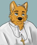  anthro canid canine canis clothed clothing cross cross_necklace fur hi_res jewelry john_paul_the_ii male mammal necklace pope simple_background solo unknown_artist 