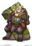 2025 absurd_res anthro armor biped blue_eyes breastplate cigarette cigarette_in_mouth clothing digital_media_(artwork) digitigrade domestic_cat dungeons_and_dragons felid feline felis female female_anthro fingerless_gloves fur_collar gloves hairless hairless_cat handwear hasbro hi_res lamellar_armor mammal mottled mottled_body mottled_skin multicolored_body nori_storr_kottr object_in_mouth overweight overweight_anthro overweight_female pauldron pickaxe pink_nose poleyn rock sitting solo sphynx_(cat) tabaxi the_gentle_giant white_body white_skin wizards_of_the_coast