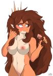 5_fingers absurd_res ambiguous_species anthro anthro_focus aquilops areola artist_name big_breasts biped blush bodily_fluids breasts brown_hair ceratopsian colored dinosaur disembodied_penis dripping duo erection facial_horn female female_focus fingers front_view genital_fluids genitals glans goodbye_volcano_high hair hairjob half-length_portrait head_turned hi_res horn humanoid_genitalia humanoid_hands humanoid_penis j-wan long_hair looking_aside looking_at_another male male/female navel nipples non-mammal_breasts non-mammal_nipples nude nude_anthro nude_female ornithischian penis penis_grab pink_areola pink_nipples portrait precum precum_drip prehistoric_species pupils red_eyes reptile rosa_(gvh) scalie simple_background small_pupils smile solo_focus text white_background