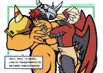 3_horns 5_fingers abs accipitrid accipitriform animal_humanoid anthro armor armor_only artist_name avian back_wings bandai_namco beak bird blue_cere blue_diaper_fastener blue_eyes blue_fastener blue_tail blue_tail_feathers blue_tail_tip braviary cere_(anatomy) claws closed_smile cloth_diaper clothed clothing colored dialogue dialogue_box diaper diaper_fastener diaper_fetish diaper_only digimon digimon_(species) digital_drawing_(artwork) digital_media_(artwork) digivice dipstick_tail draconic dragon dragon_humanoid duo eagle eye_contact facial_horn fan_character fan_tail fastener feather_hair feathered_crest feathered_wings feathers feeling_chest feeling_up finger_claws fingers flirting furgonomic_diaper furgonomics generation_5_pokemon glistening glistening_eyes grey_arms grey_body grey_face grey_feathers grey_legs grey_wings hair head_crest head_horn headgear heart_eyes heart_symbol helmet hi_res holding_digivice holding_object horn humanoid infatuation looking_at_another male male/male markings metal_head metal_horn mouth_closed multi_horn multicolored_body multicolored_feathers multicolored_tail multicolored_tail_feathers muscular muscular_anthro muscular_male mythological_creature mythological_scalie mythology nado_soarian nintendo nose_horn nude nude_anthro nude_male orange_arms orange_body orange_hands orange_legs orange_skin pauldron pecs pink_heart pokemon pokemon_(species) pseudo_hair red_back red_body red_feathered_crest red_feathers red_hair red_tail red_tail_feathers red_wings scalie scuted_arms scuted_hands scutes simple_background size_difference smile snout spiked_pauldron spiky_hair tail tail_feathers tail_markings talking_to_another talking_to_partner tan_cloth_diaper tan_feather_hair text topless uppiesplease wargreymon wearing_diaper white_background white_claws white_feathered_crest white_finger_claws wings yellow_arms yellow_beak yellow_hands yellow_tail yellow_tail_feathers