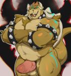  absurd_res accessory anthro armband balls big_penis bowser brown_body chest_tuft cock_ring crossed_arms facial_piercing genitals hi_res horn horn_ring humanoid_genitalia humanoid_penis jewelry looking_at_viewer male mario_bros musclegut muscular_arms nintendo nose_piercing nose_ring open_mouth penis penis_accessory penis_jewelry piercing pink_penis sharp_teeth solo spiked_armband spikes teeth tuft video_games vincethetiger white_horn 