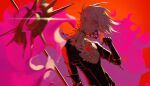 1boy absurdres bishounen brahmastra_(fate/apocrypha) chest_jewel collar fate/grand_order fate_(series) glowing glowing_eye highres indian_clothes jewelry karna_(fate) kavacha_(fate) kundala_(fate) male_focus pale_skin short_hair snacks00 solo spiked_collar spikes weapon white_hair 