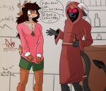 2025 2_horns absurd_res alcohol angry anthro antlers bar beer beverage bottle bottomwear bovid breasts brown_body brown_fur brown_hair caprine christmas christmas_clothing christmas_sweater christmas_topwear christmas_tree cleavage clothed clothing colored confusion container deer dialogue digital_drawing_(artwork) digital_media_(artwork) duo english_text female fur glowing glowing_eyes goat green_bottomwear green_clothing green_shorts grey_body grey_fur hair hi_res holding_beer holding_bottle holding_container holding_object holidays horn inside long_hair long_tail looking_at_another male mammal multicolored_body multicolored_fur new_world_deer nox_(tleatlnox59) pink_clothing pink_sweater pink_topwear plant red_clothing red_eyes red_nose red_robe reindeer robe rue_(the-minuscule-task) shelf short_tail shorts sign speech_bubble sweater tail tail_tuft talking_to_another text tleatlnox59 topwear tree tuft watermark white_body white_fur