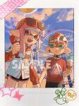  1boy 1girl aqua_eyes balloon black_choker black_shorts bow choker earrings eyewear_on_head fangs ferris_wheel food golden_egg_(splatoon) hair_between_eyes hair_bow highres holding holding_balloon holding_hands holding_ice_cream_cone hood hood_down hoodie ice_cream ice_cream_cone inkling inkling_girl inkling_player_character jewelry layered_sleeves long_hair long_sleeves looking_at_viewer miko_(15476997) multiple_scoops octoling octoling_boy octoling_player_character open_mouth pac-man_eyes pink_eyes pink_hair pointy_ears polaroid_photo red-framed_eyewear red_bow red_hair red_hoodie red_shirt sample_watermark scar scar_across_eye scar_on_face shirt short_hair short_over_long_sleeves short_sleeves shorts smallfry_(splatoon) smile splatoon_(series) stud_earrings sunglasses t-shirt tentacle_hair watermark white_shirt 