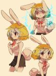  1girl angry animal_ears black_skirt blonde_hair blush bow breasts bunny_ears bunny_tail carrot_(one_piece) electricity highres long_hair medium_breasts multiple_girls one_piece open_mouth rabbit_girl skirt sleeveless smile tail tokuura 