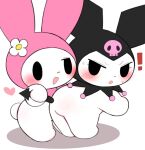 &gt;:o 2024 32up anthro anthro_on_anthro bent_over black_clothing black_eyes black_headgear black_headwear black_hood black_tail blush blush_lines body_blush butt_blush clothing demon digital_media_(artwork) duo exclamation_point eyelashes featureless_feet featureless_hands feet female female/female female_anthro flower flower_accessory fur headgear headwear heart_symbol hi_res holding_tail kuromi lagomorph leporid looking_at_another looking_back looking_back_at_another mammal my_melody onegai_my_melody open_mouth open_smile pink_clothing pink_headgear pink_headwear pink_heart pink_hood plant print_clothing print_headgear print_headwear print_hood purple_nose rabbit red_blush round_tail sanrio shadow short_tail skull_print small_nose smile spade_tail standing tail tail_grab white_body white_flower white_fur white_tail yellow_nose