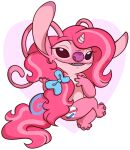 2023 4_fingers 4_toes accessory alien alpha_channel angel_(lilo_and_stitch) antennae_(anatomy) anthro artist_name biped bow_ribbon chest_markings claws cosplay crossed_legs cutie_mark disney ear_markings experiment_(lilo_and_stitch) eyelashes fake_horns feet female finger_claws fingers freckles hair hair_accessory hair_bow hair_ribbon hand_on_chest hasbro heart_background lilo_and_stitch long_antennae long_hair looking_at_viewer lovely_trueheart markings my_little_pony open_mouth open_smile pink_hair purple_markings purple_nose ribbons simple_background smile solo starrtoon text toes white_freckles white_markings wig