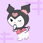 1:1 anthro billytheshinx black_eyes black_headdress black_hood blush clean_diaper clothed clothing demon diaper featureless_hands female hi_res kuromi lagomorph leporid looking_at_viewer mammal one_eye_closed onegai_my_melody pink_hairband rabbit sanrio simple_background smile solo white_body