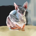 2014 ambiguous_gender digital_media_(artwork) digital_painting_(artwork) domestic_cat eyes_closed felid feline felis feral grey_body grey_skin hairless hairless_cat mammal naircat painting_(artwork) pink_body pink_skin realistic solo sphynx_(cat)